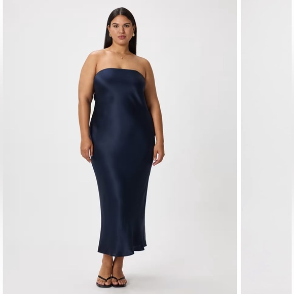 Quince Midnight Blue 100% Washable Silk Strapless Midi Dress – NWT – Size L - Picture 15 of 15